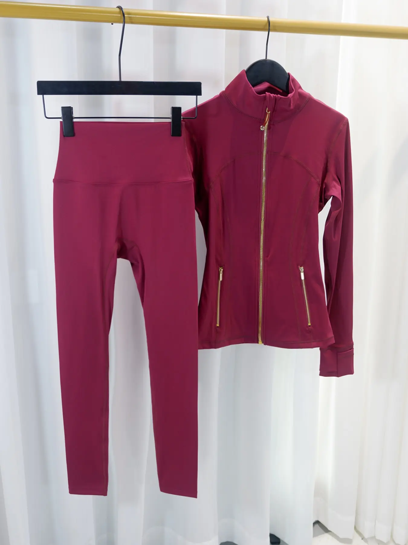 Women's Yoga Pants + Jacket Set, Gold Zipper Sport Coat, Quick-Dry Breathable, Slim Fit, Multiple Colors, Lightweight Summer, Sun Protection, Tight-fitting, seamless, and nude-feeling pants without any awkward lines