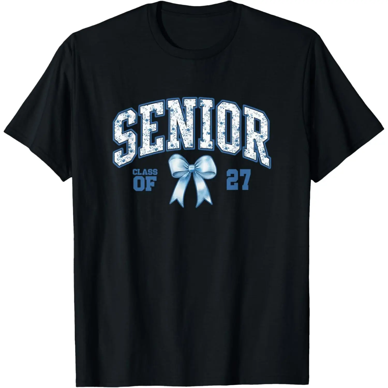 Class of 2027 Senior 27 Coquette Bow Toile Floral Graduation T-Shirt