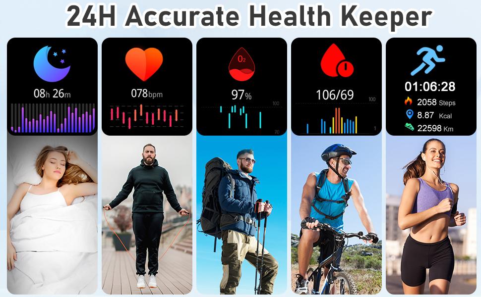Health Smart Watch Blood Oxygen Heart Rate Sleep Monitor Waterproof Fitness Tracker  Smart Watch for Hiking Running Step Counter for women men