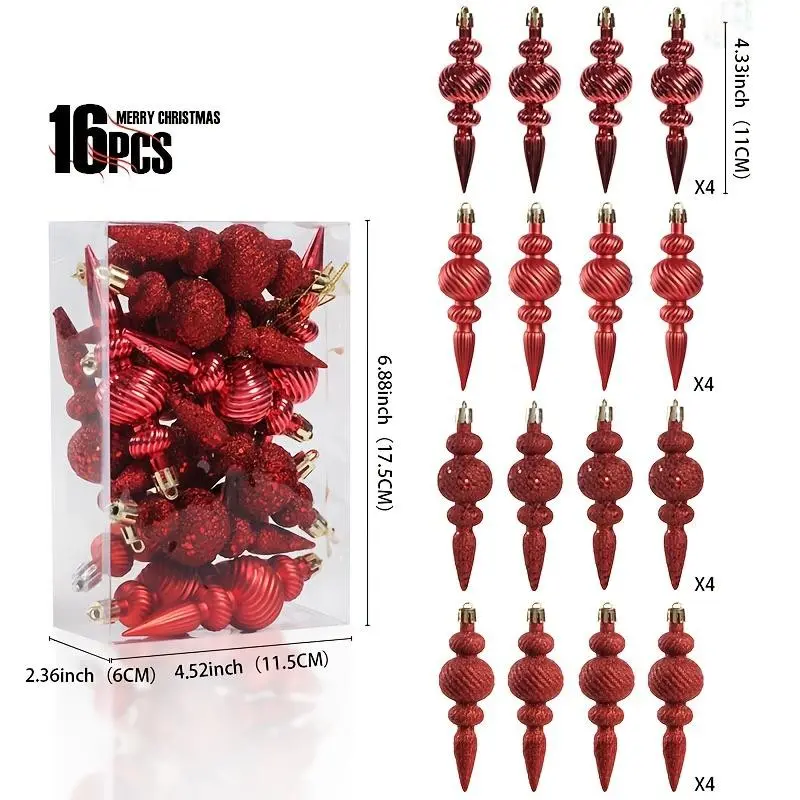 16-Piece Christmas Tree Decor Set, Mixed Styles, Perfect for Holiday Decoration, Daily Hanging Ornaments, Tree Topper, Festive Christmas Accessories