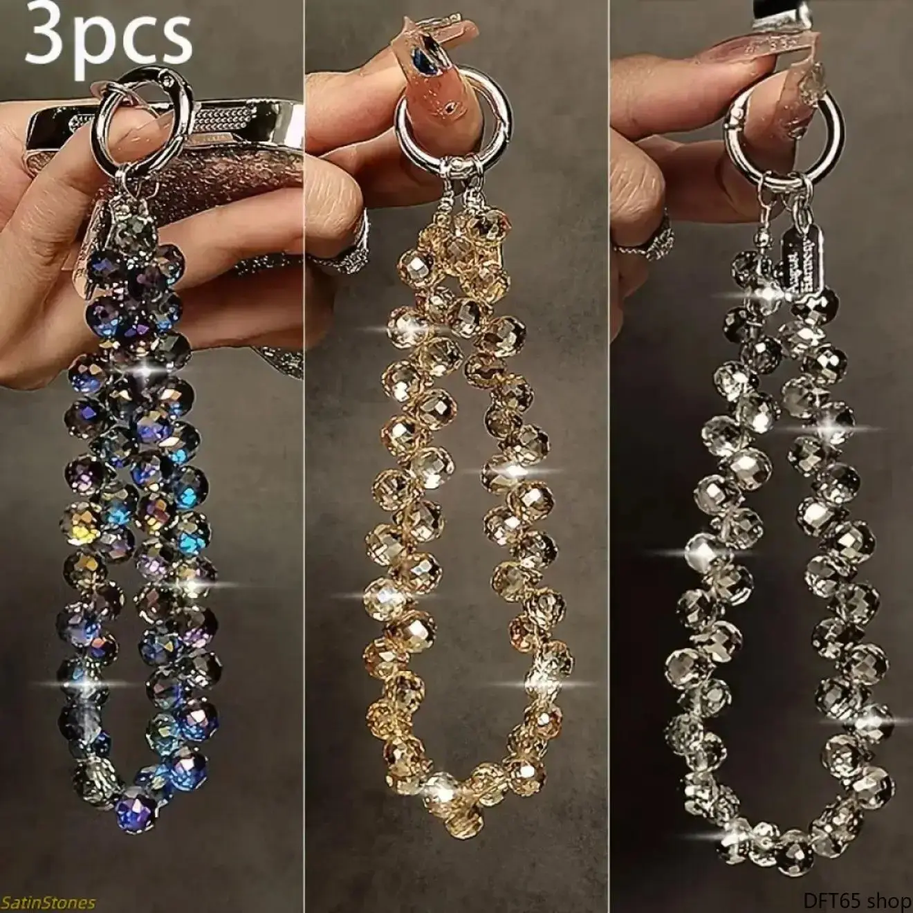 Multi-Colors Rhinestone-Detailed Detachable Wallet Keychain, Durable ABS Synthetics Construction, Metal Clasp, Portable Bag-Cellphone Key Hanging Accessory for Commuting-Daily Use, Decorative, Abs Plastic, Detachable Wallet Chain, Key Accessory