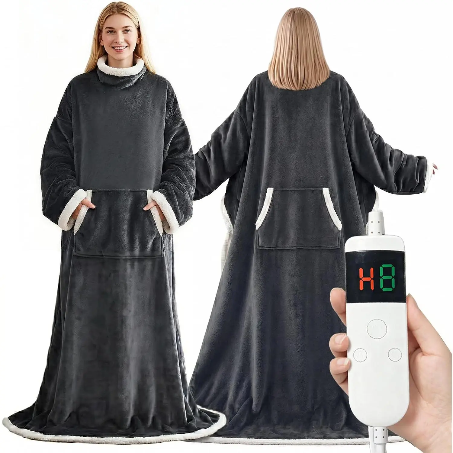 Wearable Heated Blanket with Sleeves, ft Pocket, 10 Heating Levels, Auto Shut-Off & Machine Washable - Electric Full-Body Wrap for Women, Men
