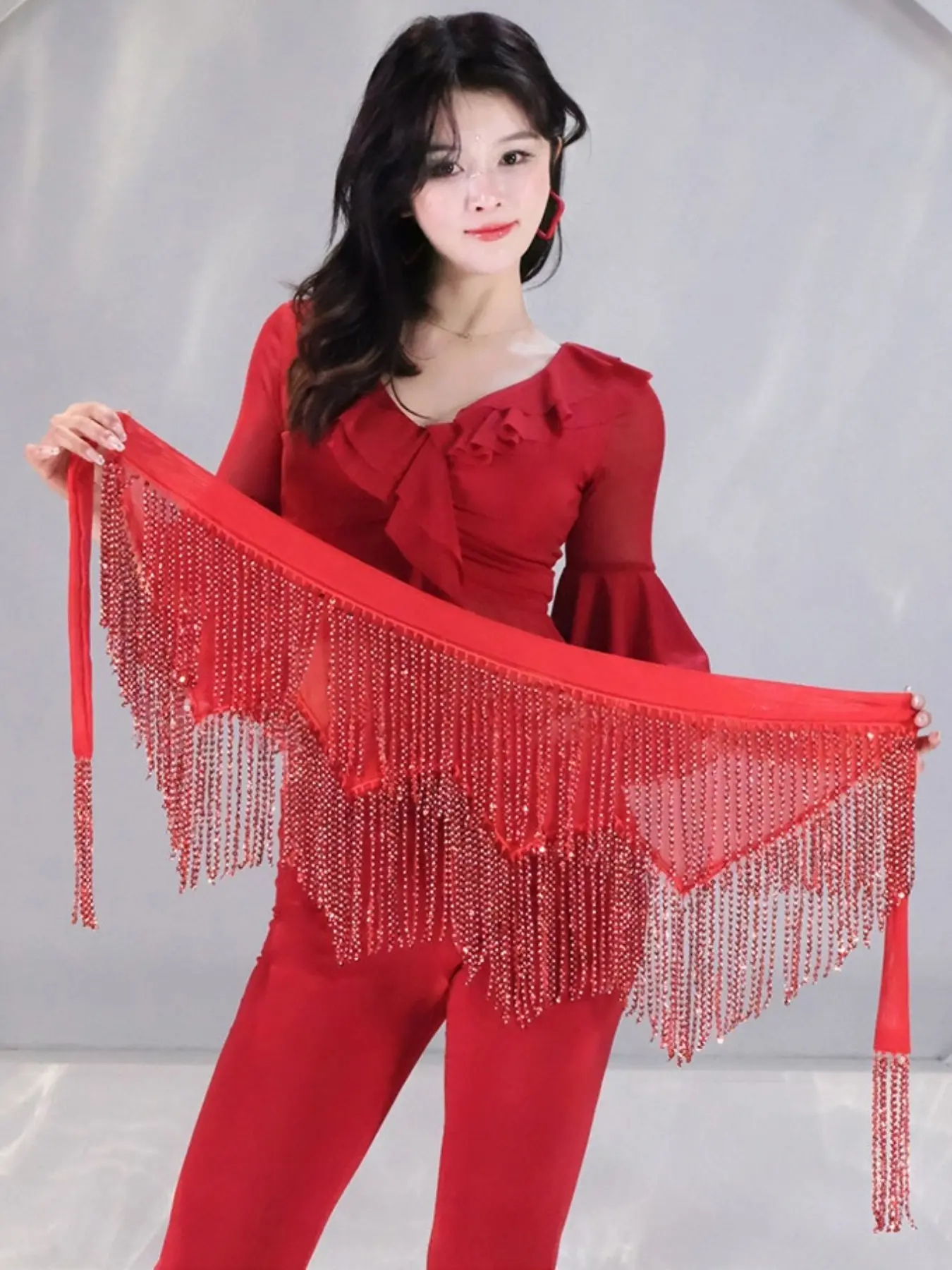 Women Performance Belly Dance Belt Jazziness Dance Hip Scarf Sparkly Fringes Wraps Shimmy Tassel Hip Belts