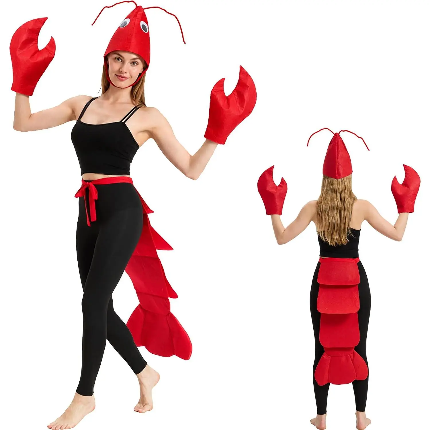 Lobster Crawfish Costume Set with Hat, Claws and Tail,  Size | Funny Lobster Crawfish Accessories Set for Teens and Adults, Halloween Parties, Seafood Festivals, Parades and Themed Events
