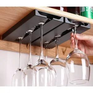 Glass Holder Under Shelf Cabinet  Glass Rack Plastic Stemware Rack Glassware Drying Storage Hanger for Kitchen,Bar and Restaurant (Black-2Pack)