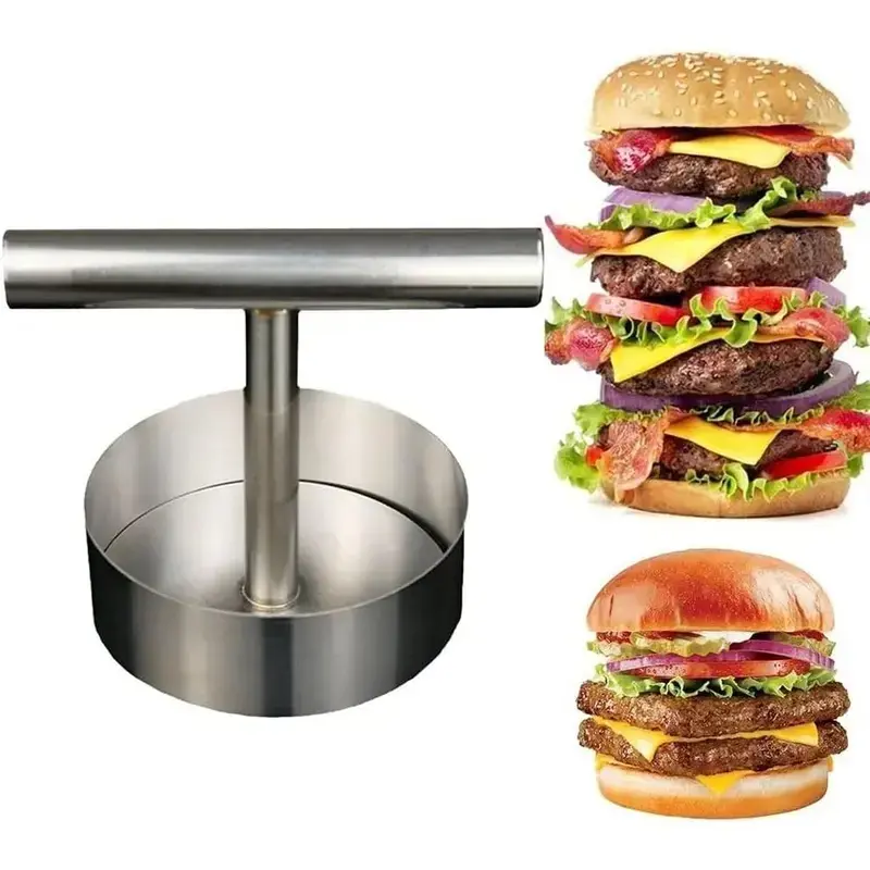 Stainless Steel Burger Press - Nonstick Burger Patty Maker Mold, Sturdy Metal Meat Smasher, Multifunctional Kitchen Utensil for Home/Commercial Use to Make Round Patties, Burguer Patty Maker