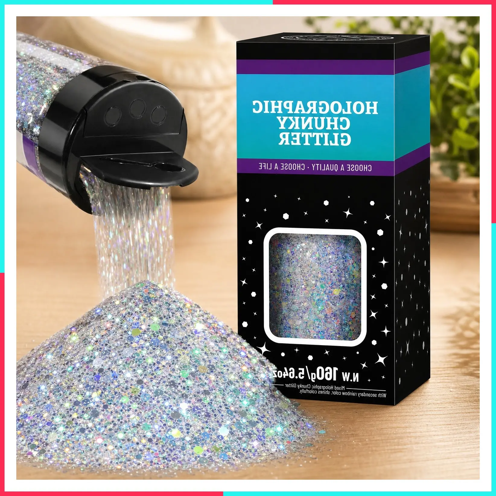160G/5.64OZ Holographic Chunky Silver Glitter for Crafts, Resin, Body, Nail, Face, Hair & DIY Decorations