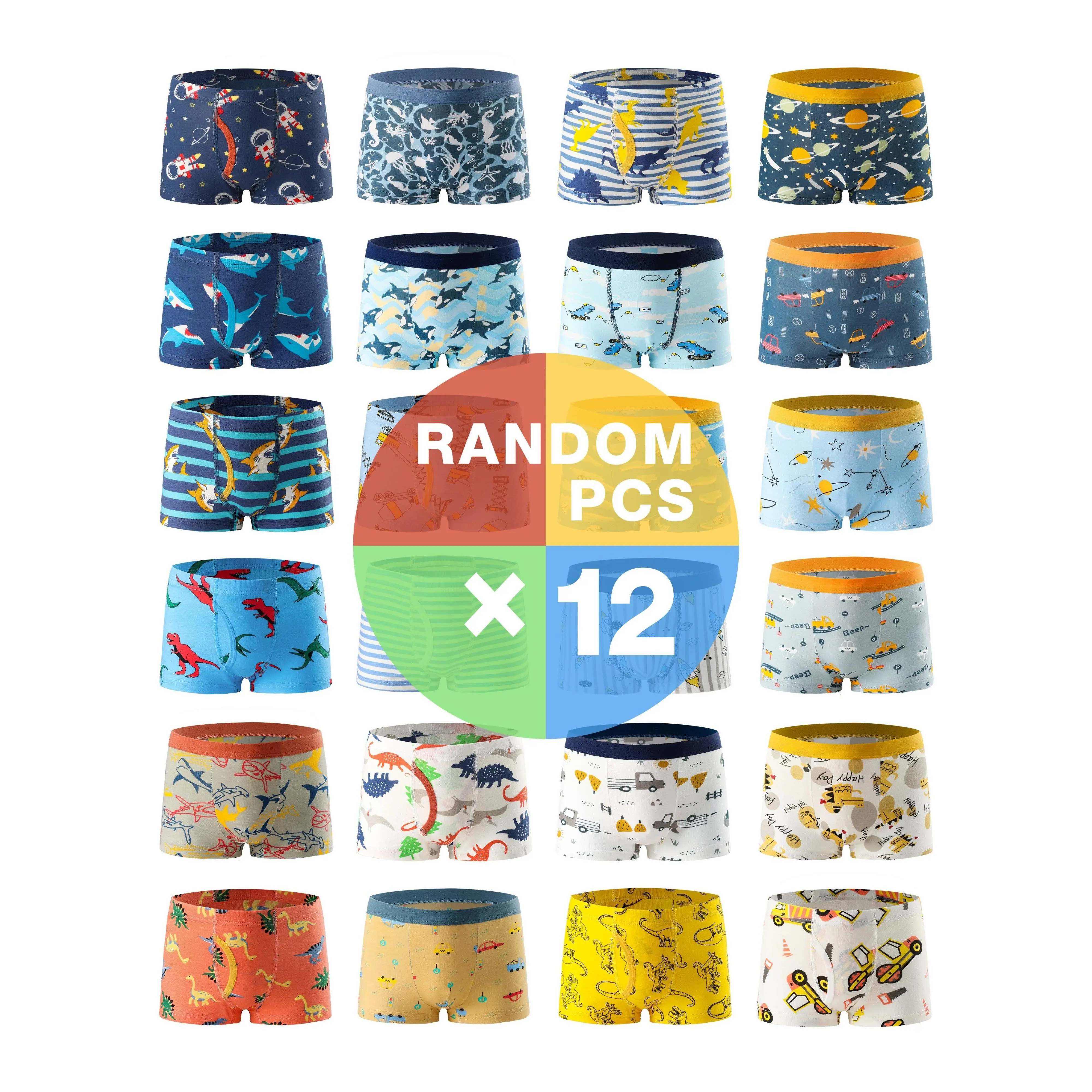 Random 12pcs Boys' Boxer Briefs for 0-12 Years Old - Soft Breathable Underwear, Assorted Colors & Patterns, Boys' Panties, Boys' Clothes