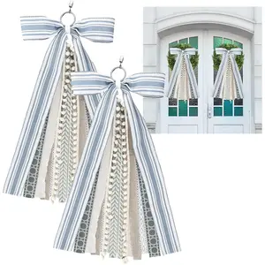 2 Pcs Spring Grayish Blue and Ivory Ribbon Bow for Wreath Large Wreaths Ribbon Bundle Assorted Sash for Wreaths for Party Front Door Indoor Outdoor Decorationfidget toys