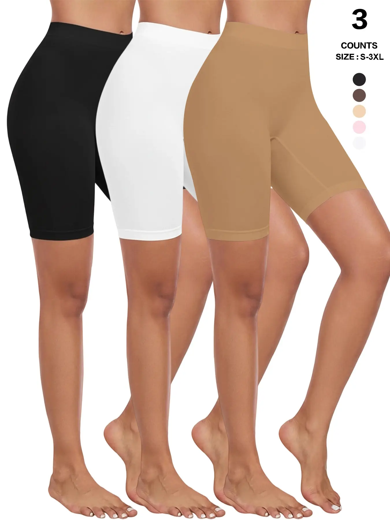 High Waist Seamless Anti-Chafing Mid-Thigh Slip Shorts, Soft Stretch Tummy Control, Compression Safety Shaping, Under Dresses