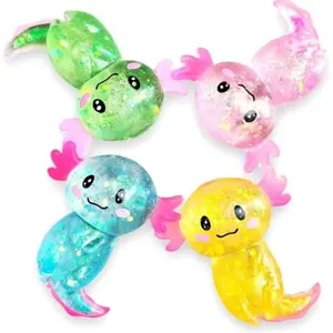 Glitter Axolotls Squishy Toy, Stretchy Axolotls Stress Ball, Soft Squeeze Sensory Fidget Toys for Kids Adults, Cute Easter Basket Stuffers Party Favors Classroom Prizes