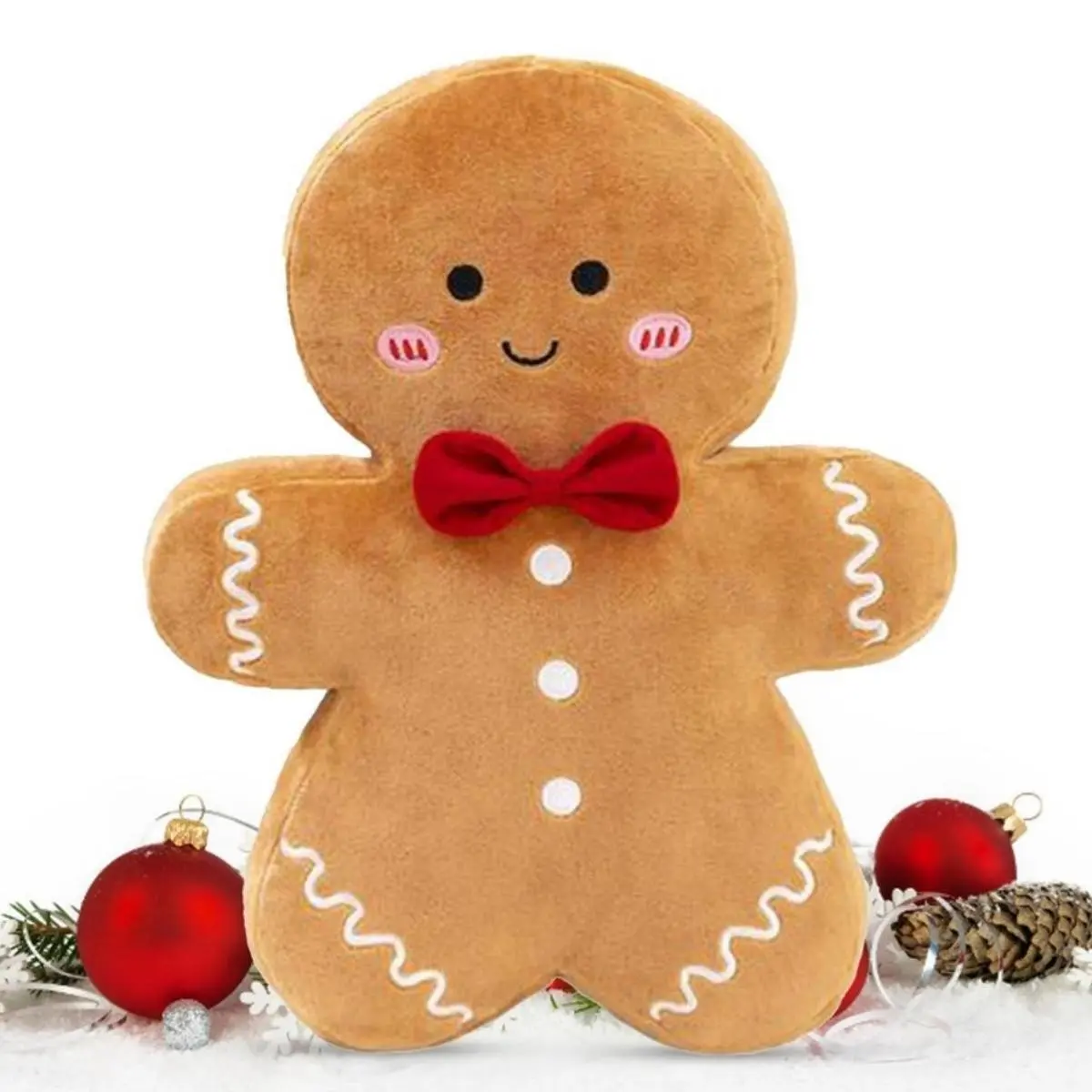 Cute Gingerbread Man Plush Toy, Soft Christmas Stuffed Doll with Bow, Holiday Decor Gift for Kids, Perfect for Festive Season