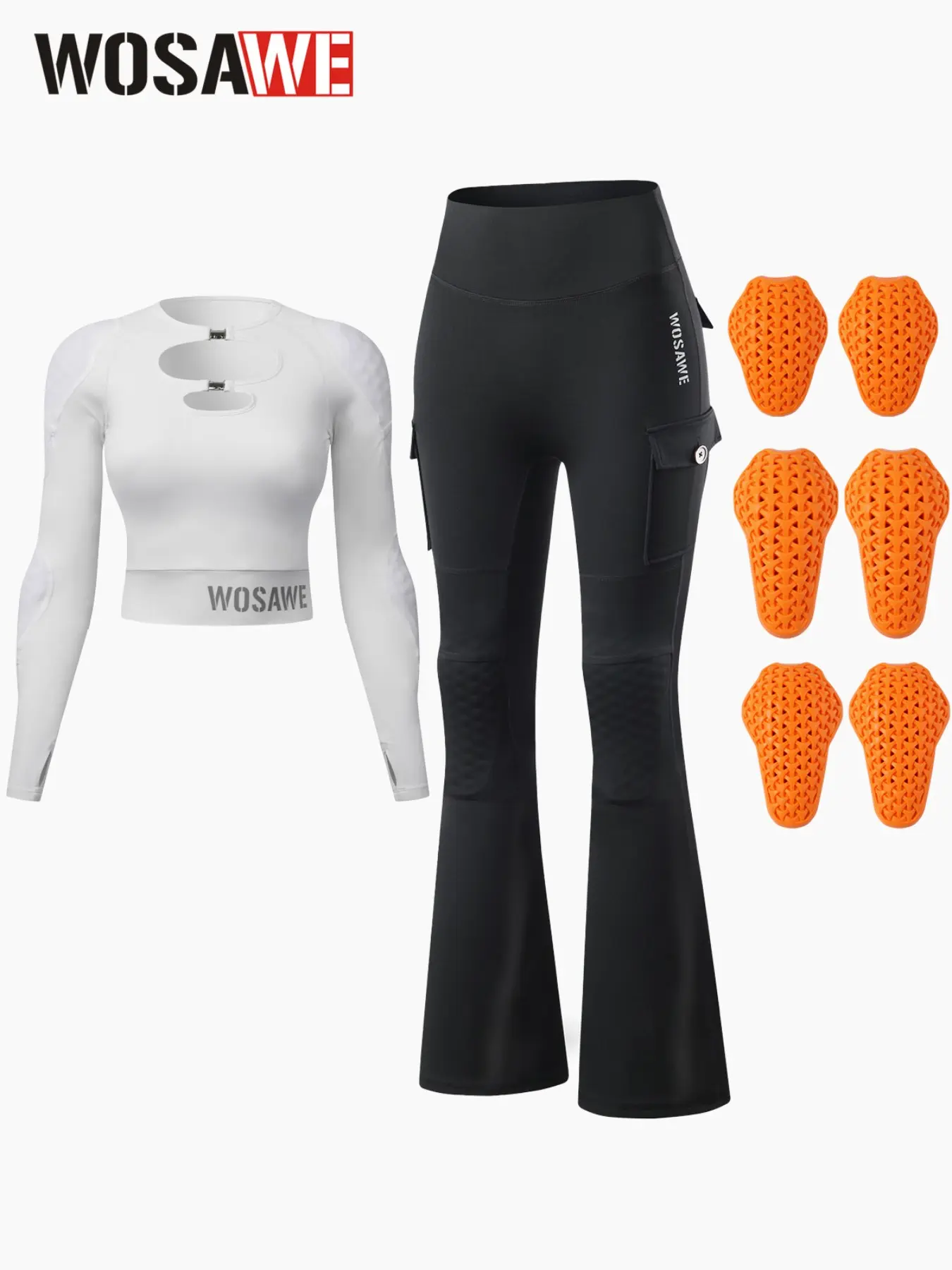 WOSAWE Women's Motorcycle Riding Suit Set - Breathable Cropped Top & Slimming High-Waist Pants with Reflective Elements & Pad Ready