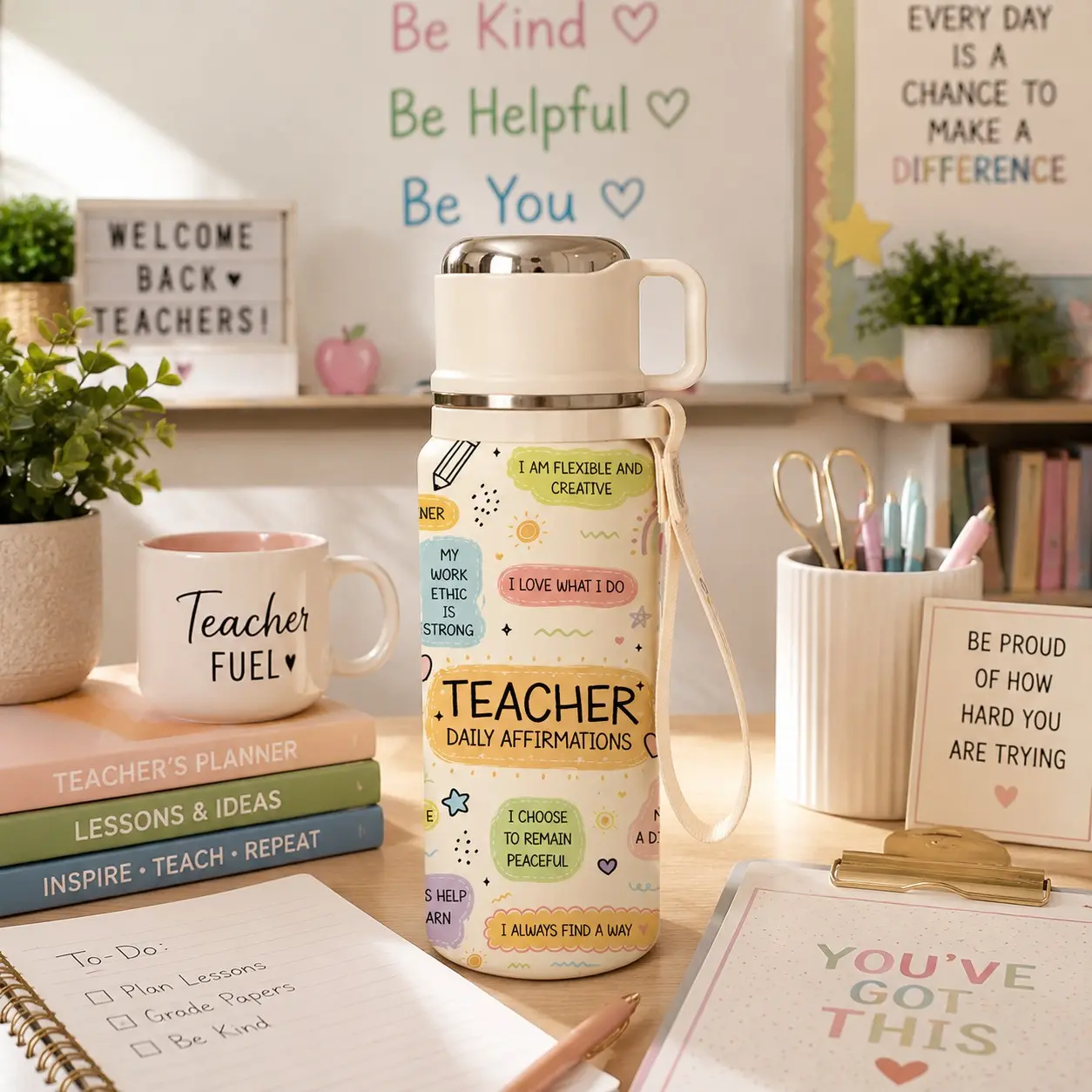 1PC 20oz Affirmation Teacher Tumbler, Stainless Steel Insulated Water Bottle, Double Wall Vacuum Thermos, Leak Proof Travel Mug, Keeps Drinks Cold & Hot, Perfect for Teachers, Classroom, Office, School, Back to School Gift, Appreciation Gift & Daily Use