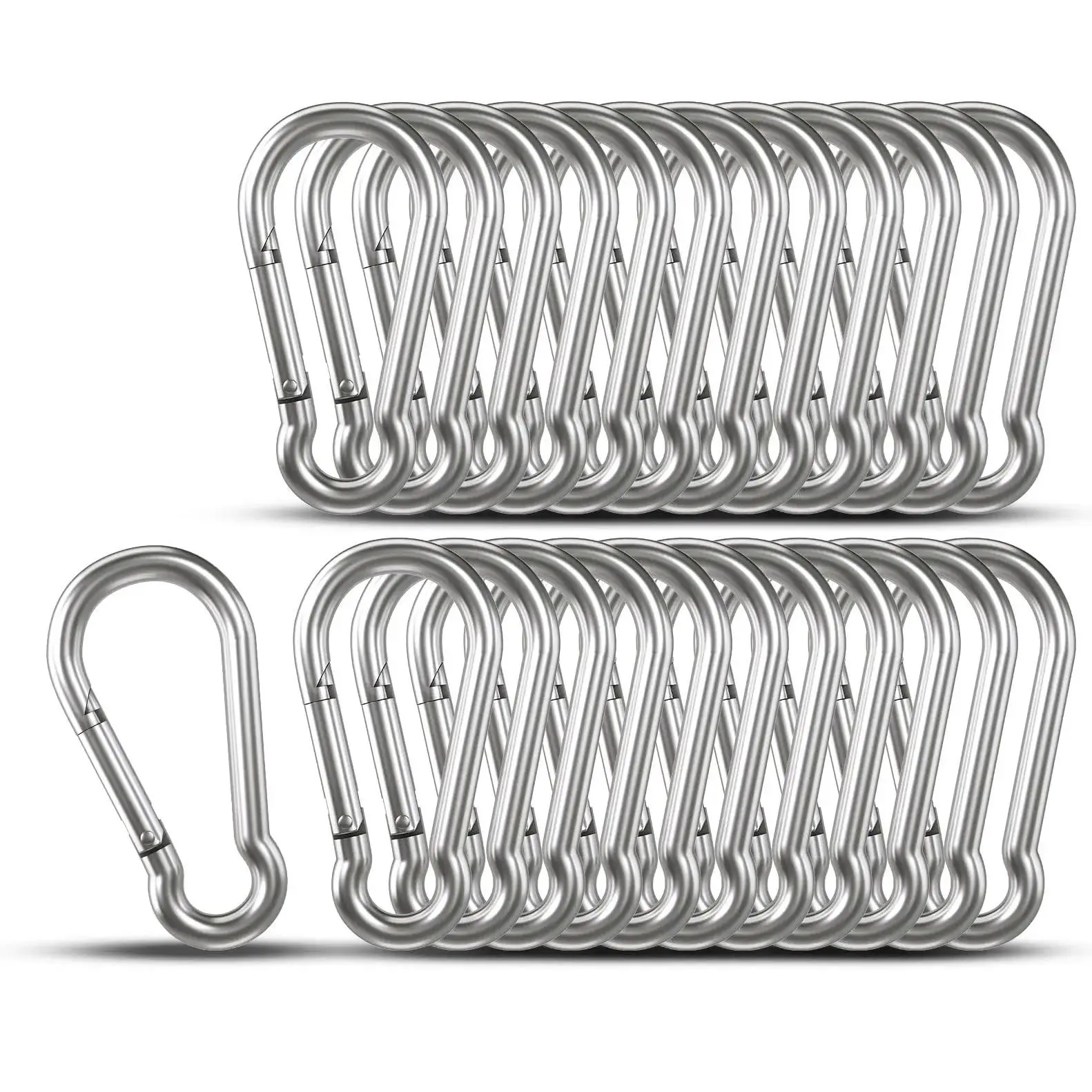 6Pcs Heavy Duty 304 Stainless Steel Carabiners - Spring Snap Hooks, Carabiner for Leash, Metal Clips for Camping Hiking, Rope, Chain, Keys Rings