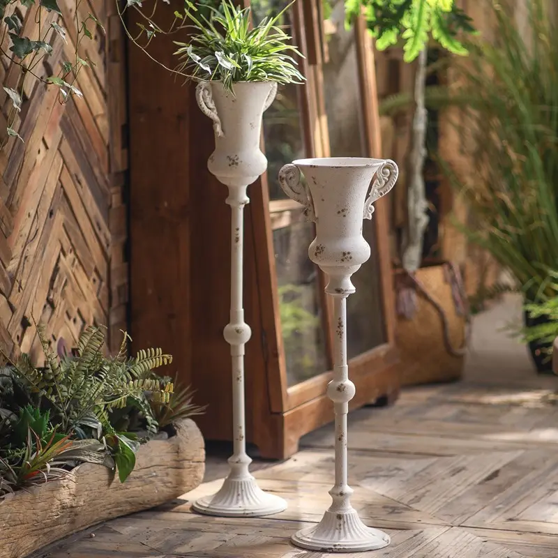 Vintage French Flower Pot, Creative Art High-Tall Iron Planter, Large Diameter Metal Vase for Hotel Lobby, Floral Arrangement Container