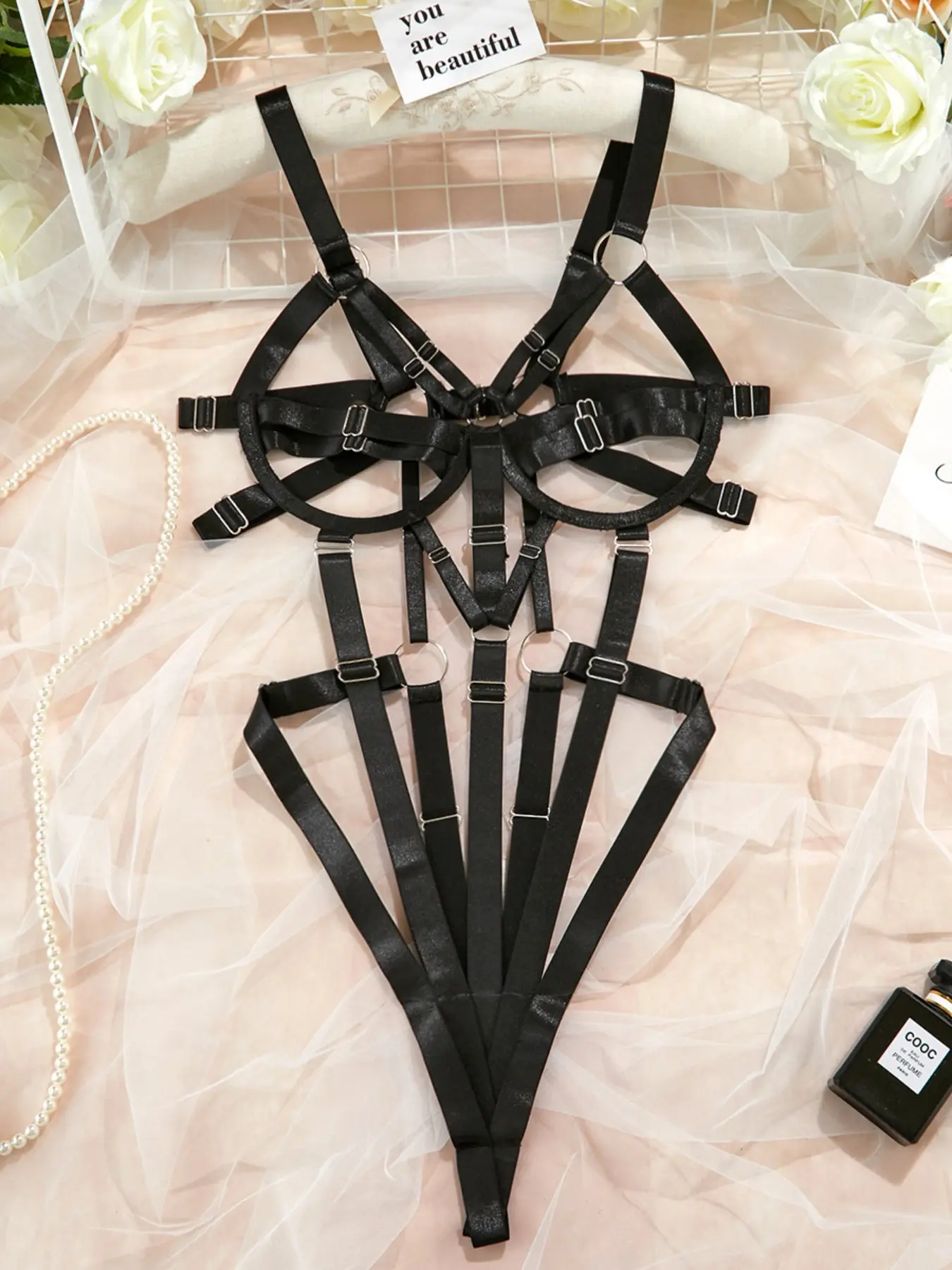 Women's Sexy Strappy Underwire Hollow Back Bodysuit - Backless Paneled Lingerie Teddy Underwear