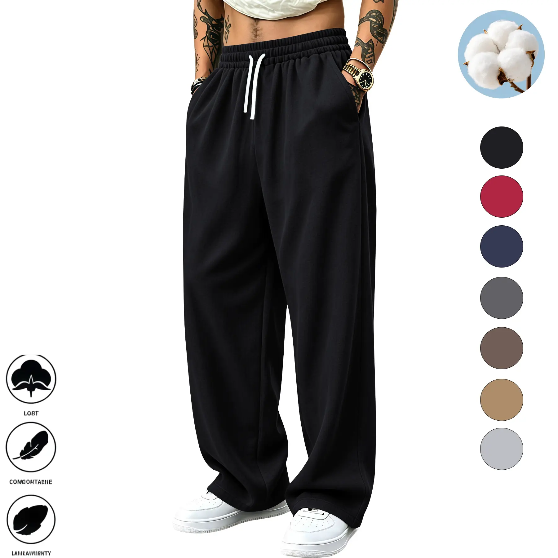 Men's Cotton Straight-Leg Casual Sweatpants - Y2K Trendy Drawstring Elastic Waistband Long Trousers, Ideal for Gym Workouts, Streetwear Gift Choice