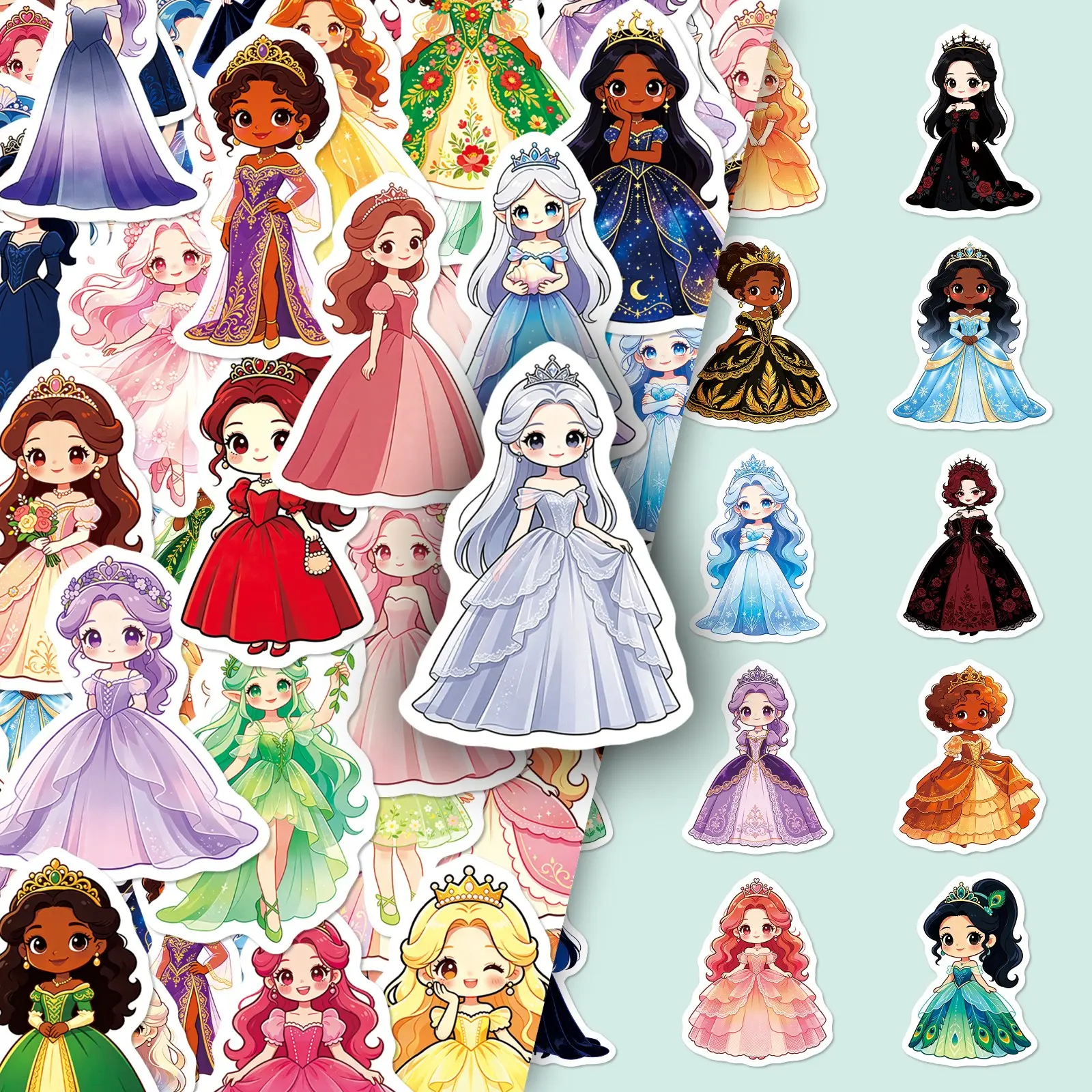 50Pcs Cartoon Princess Stickers – Cute Sweet Aesthetic Decals for DIY Scrapbooking, Journaling, Phone Cases & Creative Craft Decor