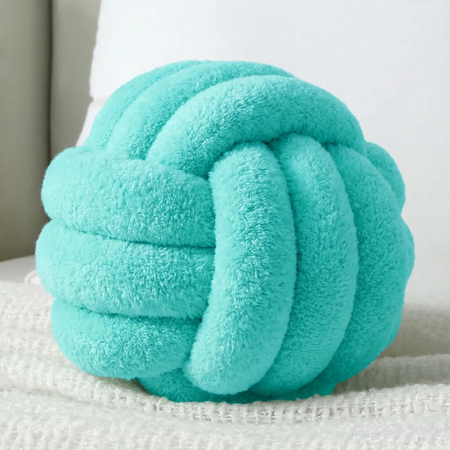 Knot Pillow Ball Plush - Decorative Throw Pillows for Bed  , Round Knot Cushion for Sofa Decor  , Teal 8 inch
