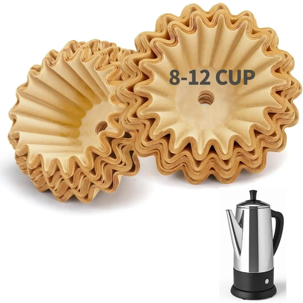 Disposable Unbleached Perforated Synthetic Coffee Filters - 100-Count, Kitchenware for 12-Cup Electric Coffee Percolators, Ideal for Daily Brews