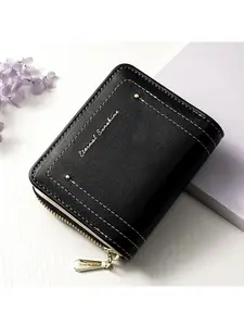 Korean Style Zipper Coin Purse, Women's Mini Wallet, Foldable Button Card Holder, Simple Design, Patchwork Zippers, Fashion Gift for Women