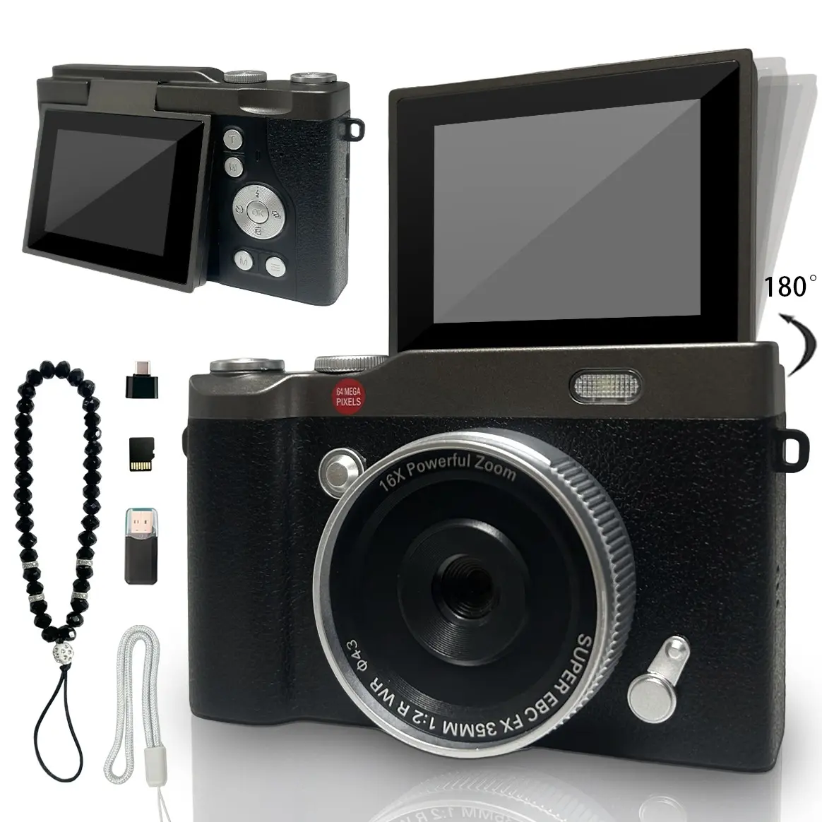 Student Camera, Portable Vlogging Camera, Pocket Camera with Crystal Lanyard, Entry-Level Digital Camera with 32GB Memory Card & Built-in Filter Function, Video Recording, Screen