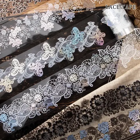 Lace Pattern Tape, 1 Roll Random Color Exquisite Vintage Floral Print Lace Detail Decorative Tape, DIY Decorative Tape for Scrapbooking, Journaling, Gift Wrapping, Craft Making, Elegant Floral Lace