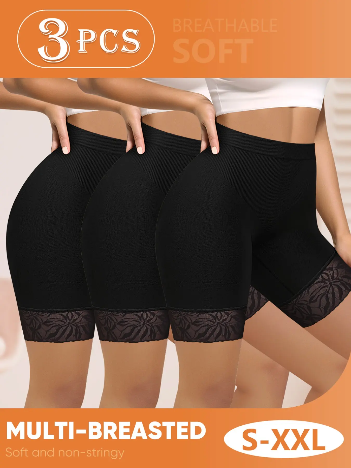 3-Pack Safety Shorts, Casual Wide Micro-Mesh Waistband, Soft Panties for Lounging at Home, Loose-Fitting Underwear for All Seasons