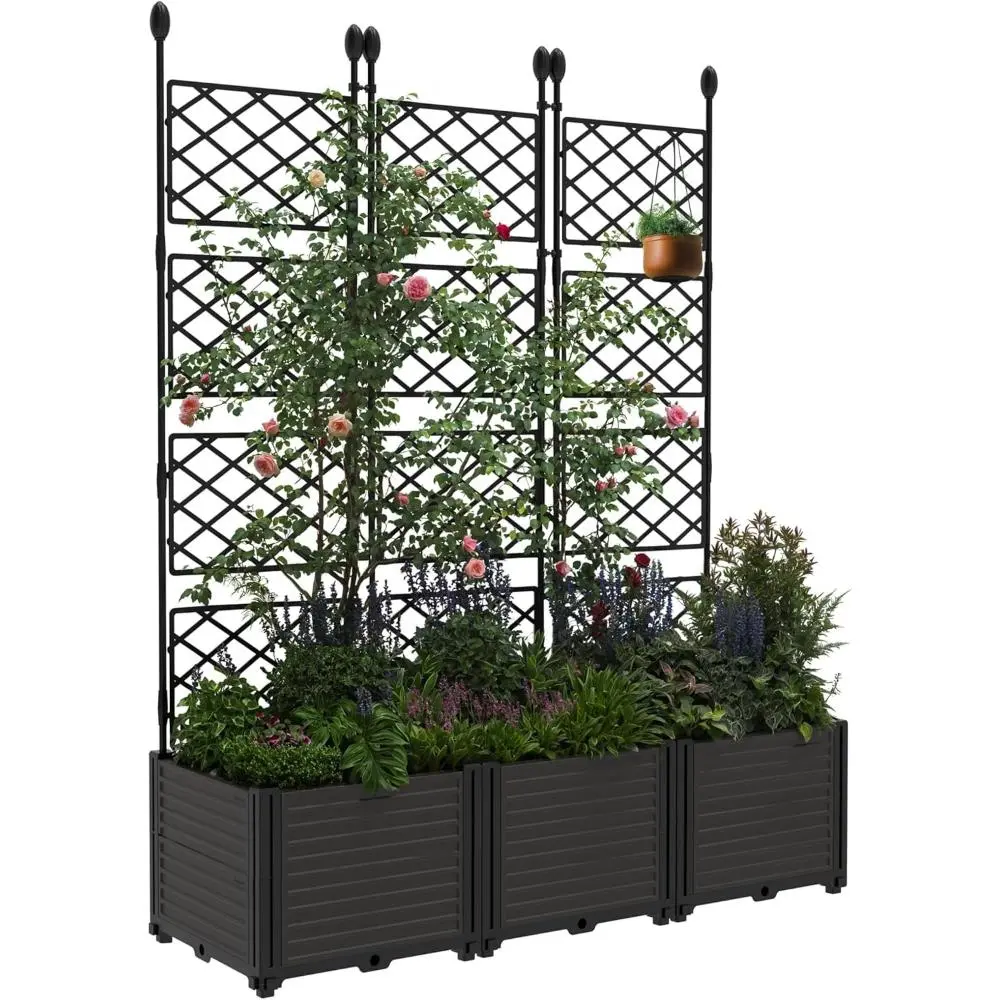 Planter Box with Trellis, 50" W x 63" H Raised Garden Bed for Climbing Plants, Outdoor Privacy Screen Planter for Patio, Balcony, and Backyard Vertical Garden