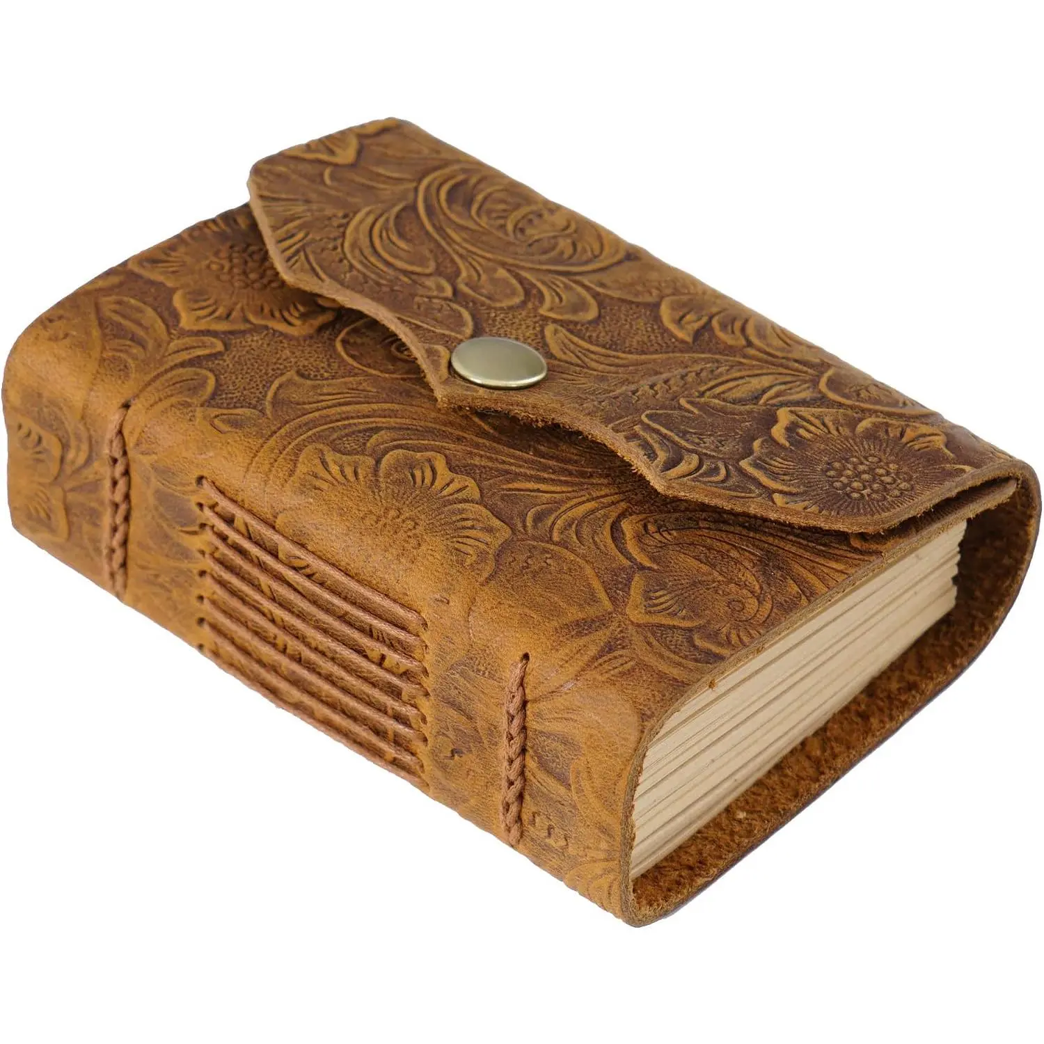 Leather Journal Notebook, 4.3"X3" Pocket Notebook, 320 Pages  Paper Embossed Journal Diary, Small Leather Journal for Writing, Mini  Unlined Leather Scrapbook,  for Women Men