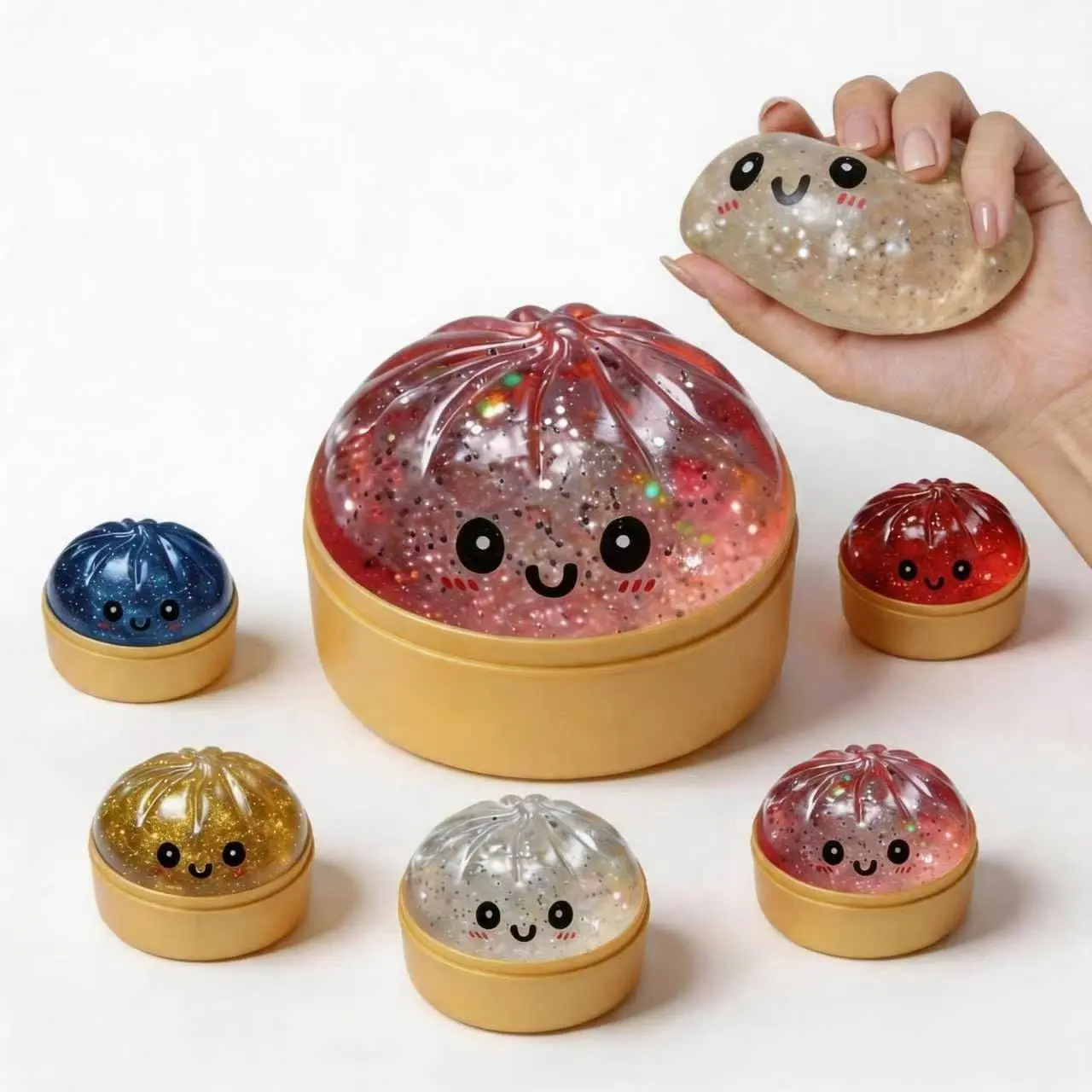 2026 Upgrade Glitter Dumpling Squishy Mystery Box, Slow Rising Glitter Squishy Dumpling Toy, Anxiety Relief Fidget, Dumplings SquishyToys for Holiday & Birthday Gifts (Glitter Pink)