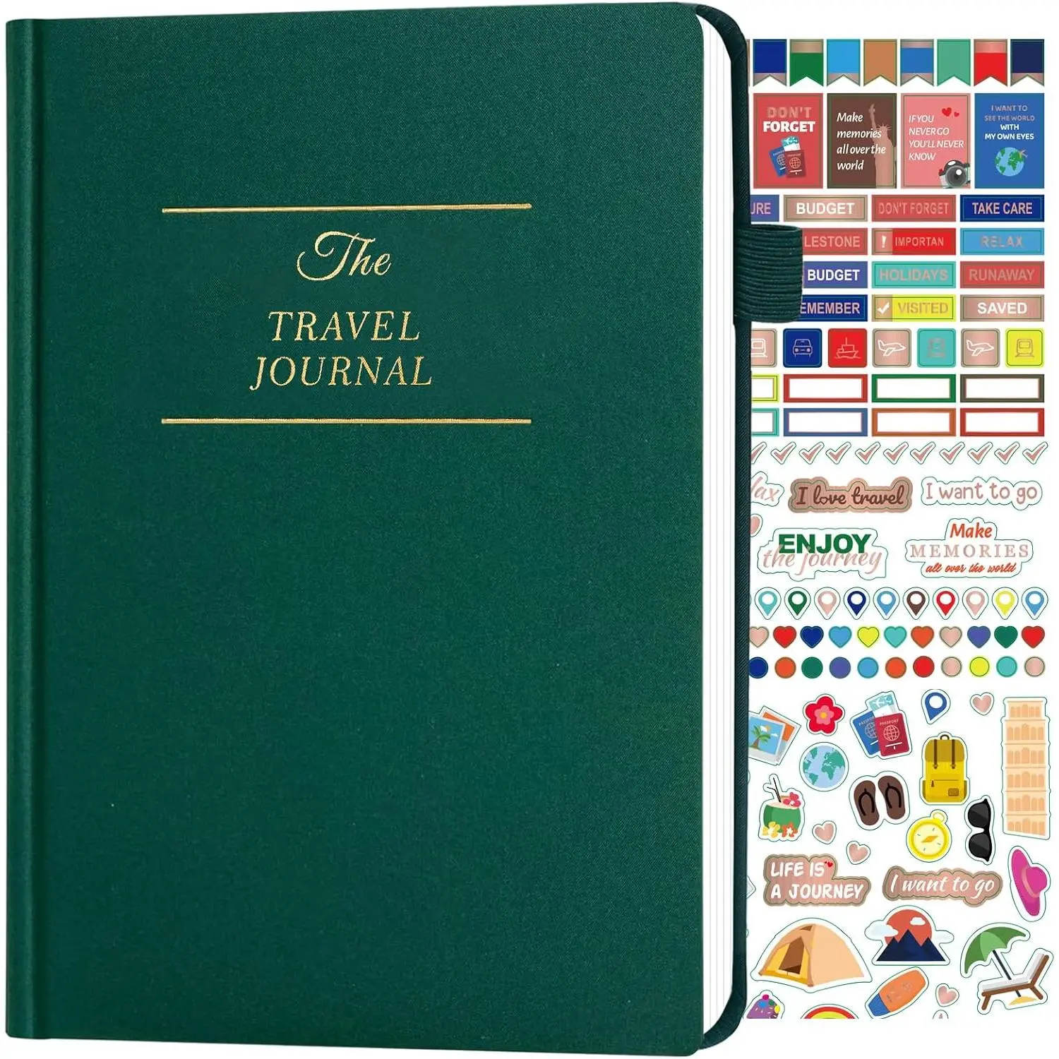 Travel Essentials: Journal for Women & Men -  Budget Planner Notebook for 6 Trips Organizer- Travel Scrapbook to Record Memories and Adventures - Gifts for Travelers, Green