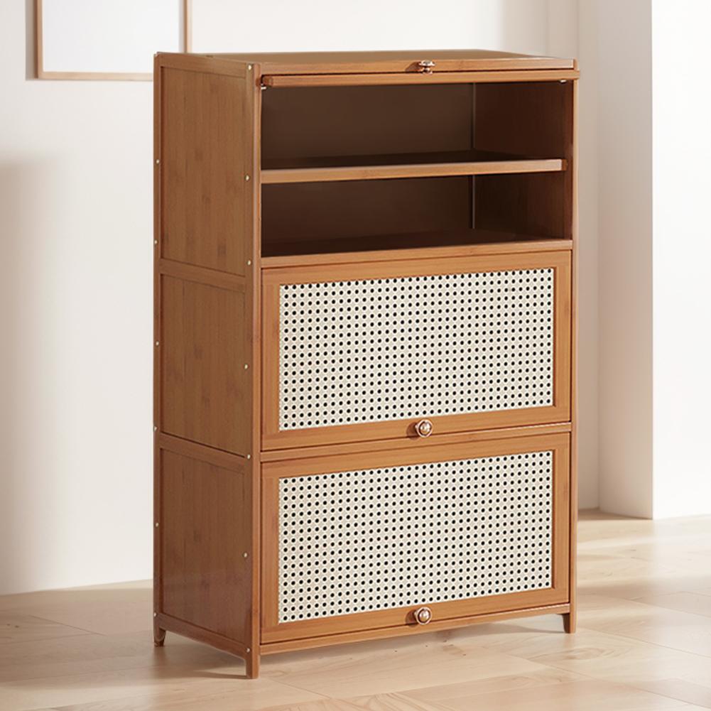 Tipping Bucket Shoe Rack Organizer with 2 Flip Drawers & Door Entryway Narrow Shoe Storage Cubby 7-Tier Bamboo Free Standing Shoe Storage Shelf for Closet Hallway Entryway