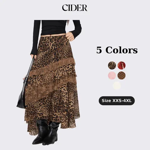 Cider Chiffon High Rise Leopard Print Layered Maxi Skirt