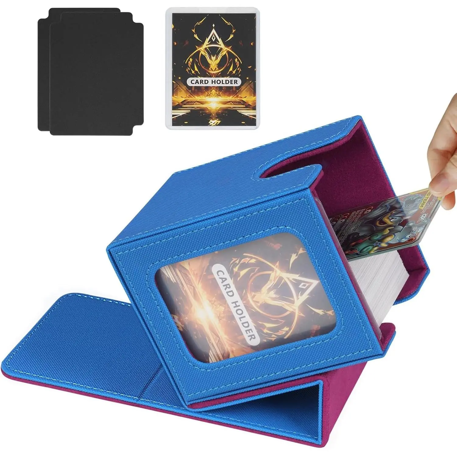 Deck Box for MTG Commander, Magnetic Card Display Case, TCG Card Storage Box, Holds 100 Double-Sleeved Cards, Blue&Red