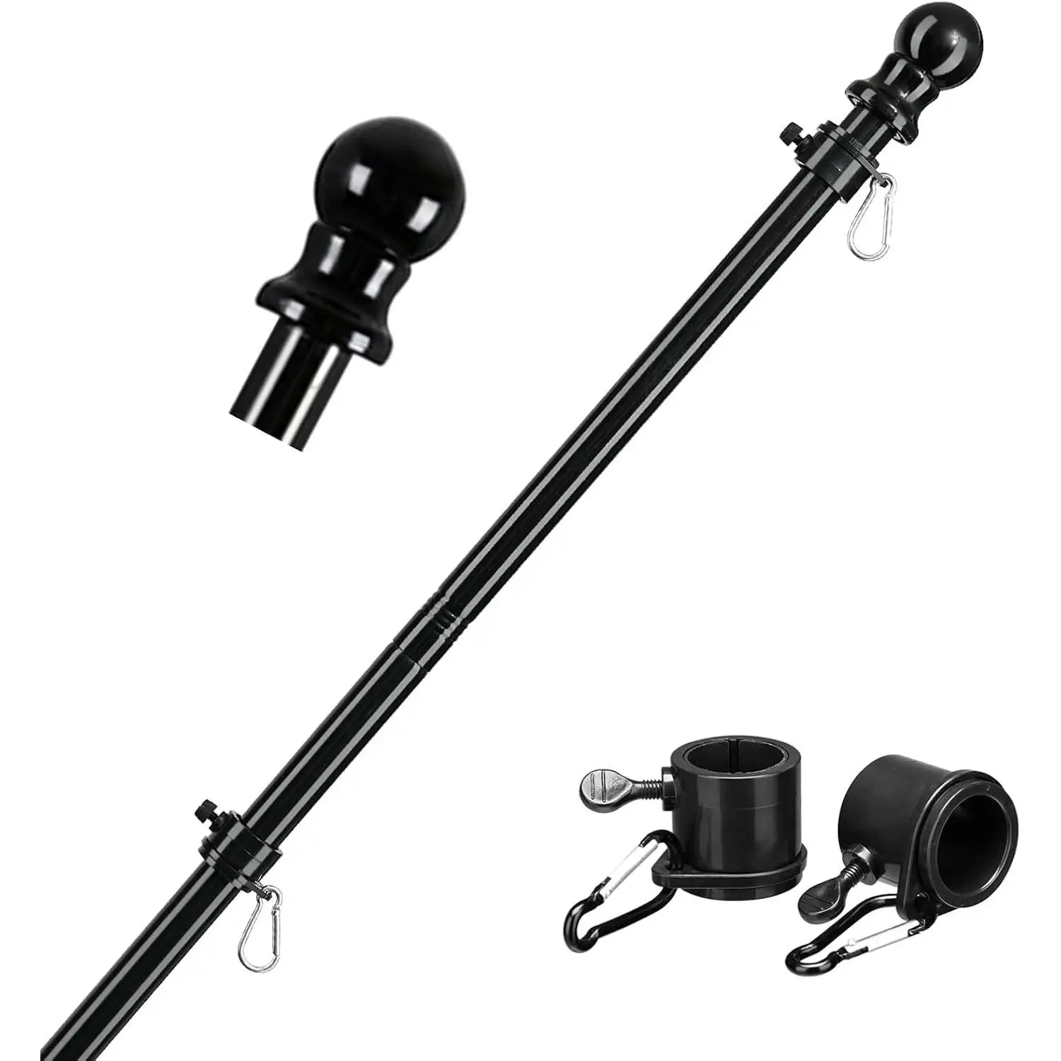 Black Flag Poles - 5ft Heavy Duty Metal Outdoor Straight Rod, Tangle Free Residential Flagpole for House Porch (Without Bracket)