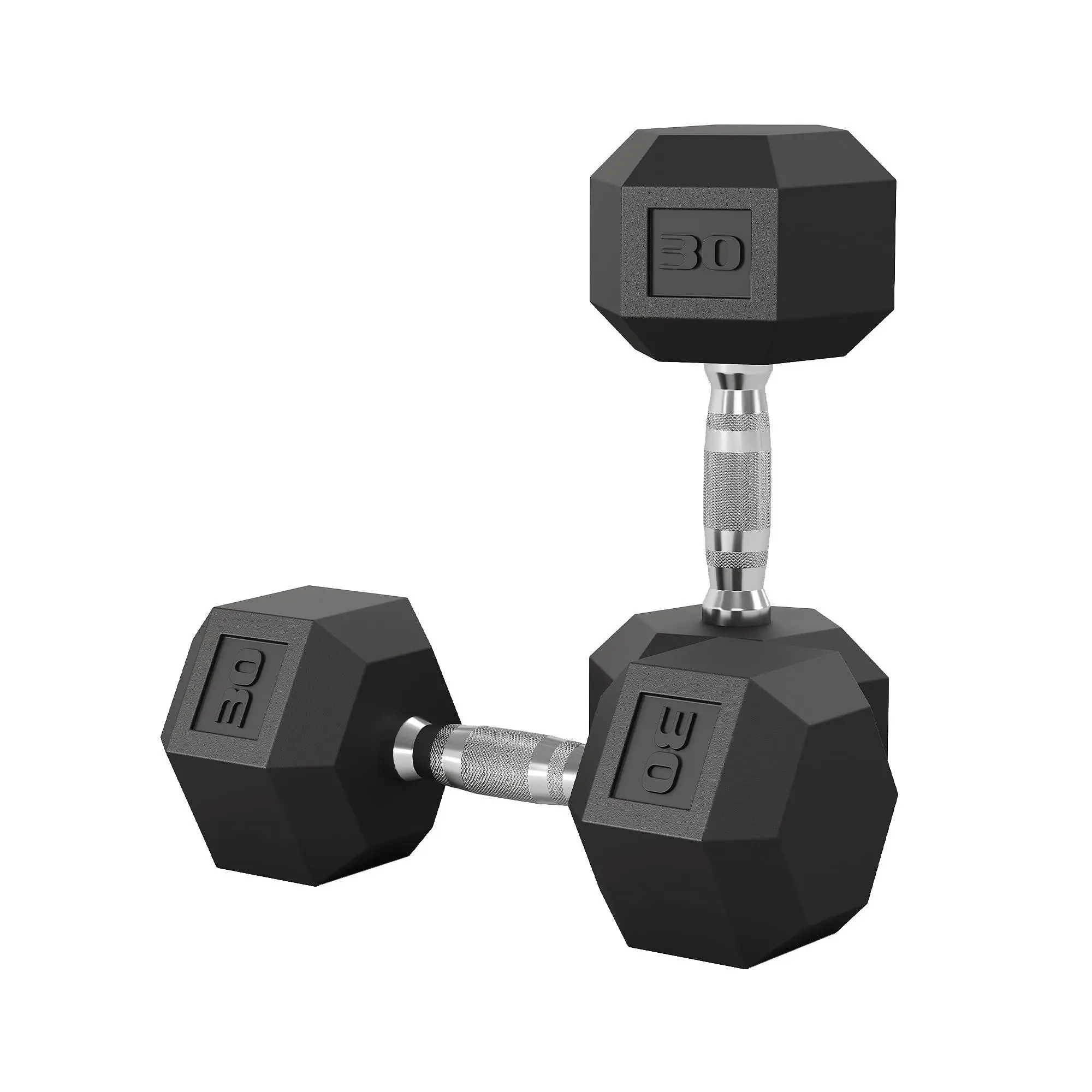 Set of 2 30 LBS Hex Dumbbells, Rubber Coated Cast Iron Dumbbell Pair with Textured Carbon Steel Handles for Home Workout