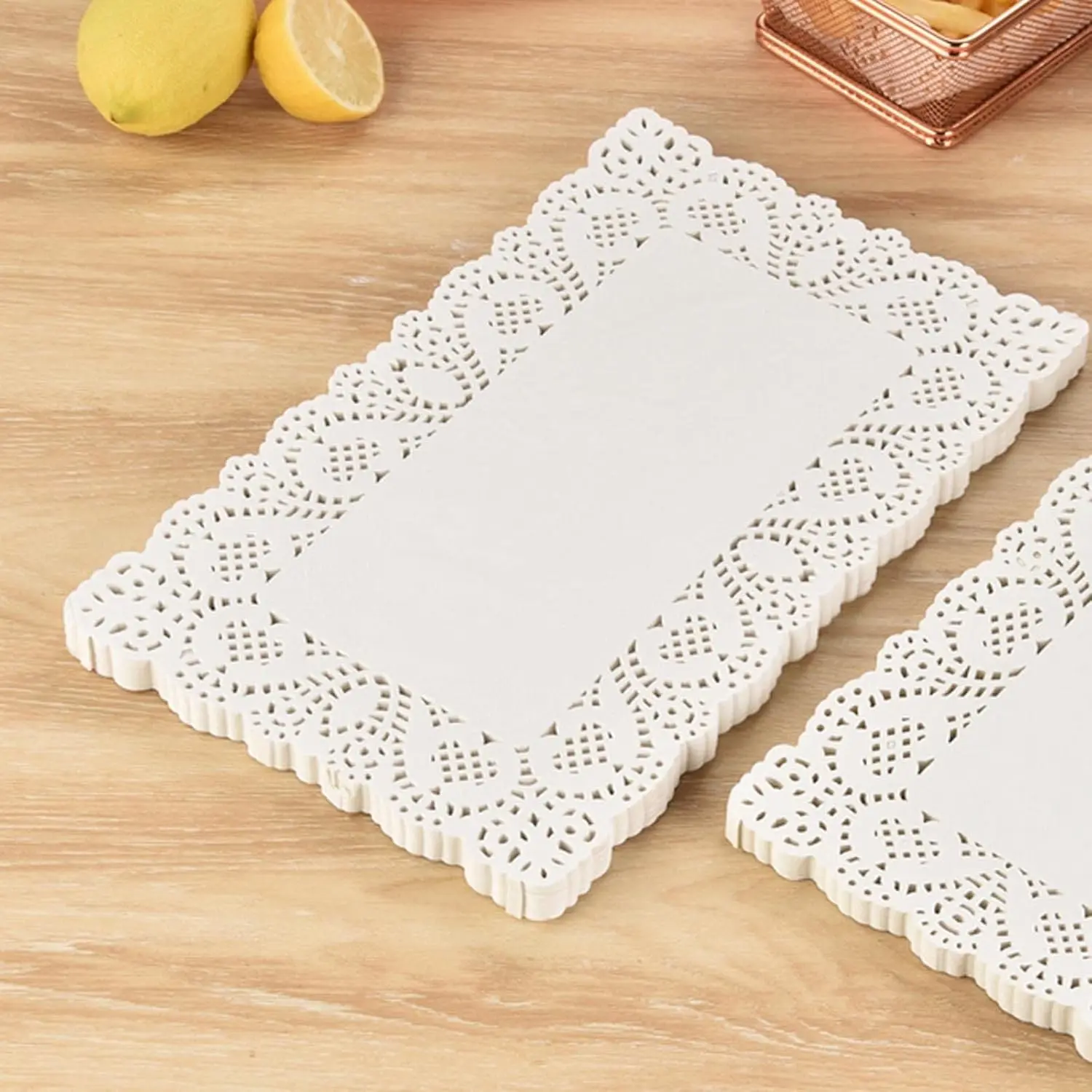 12x16 Inch Rectangle White Lace Paper Doilies 100 Pack, Disposable Greaseproof Paper Placemats for Party Decorations, Weddings, Dinner Parties, DIY Crafts