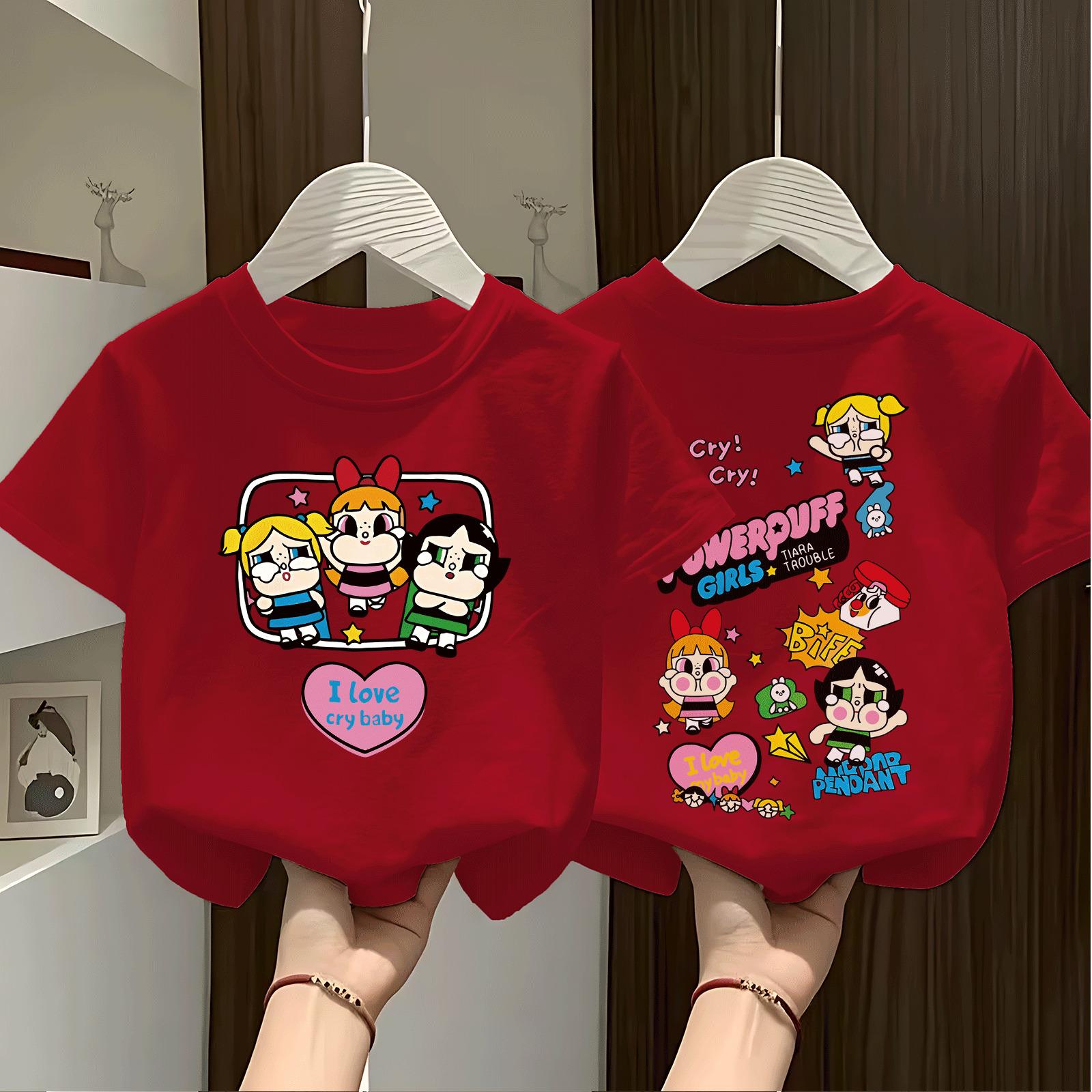 Children's summer cotton T-shirt, loose round neck with short sleeves, simple and popular cartoon print, stylish and multifunctional, breathable and comfortable, sizes 100-160.