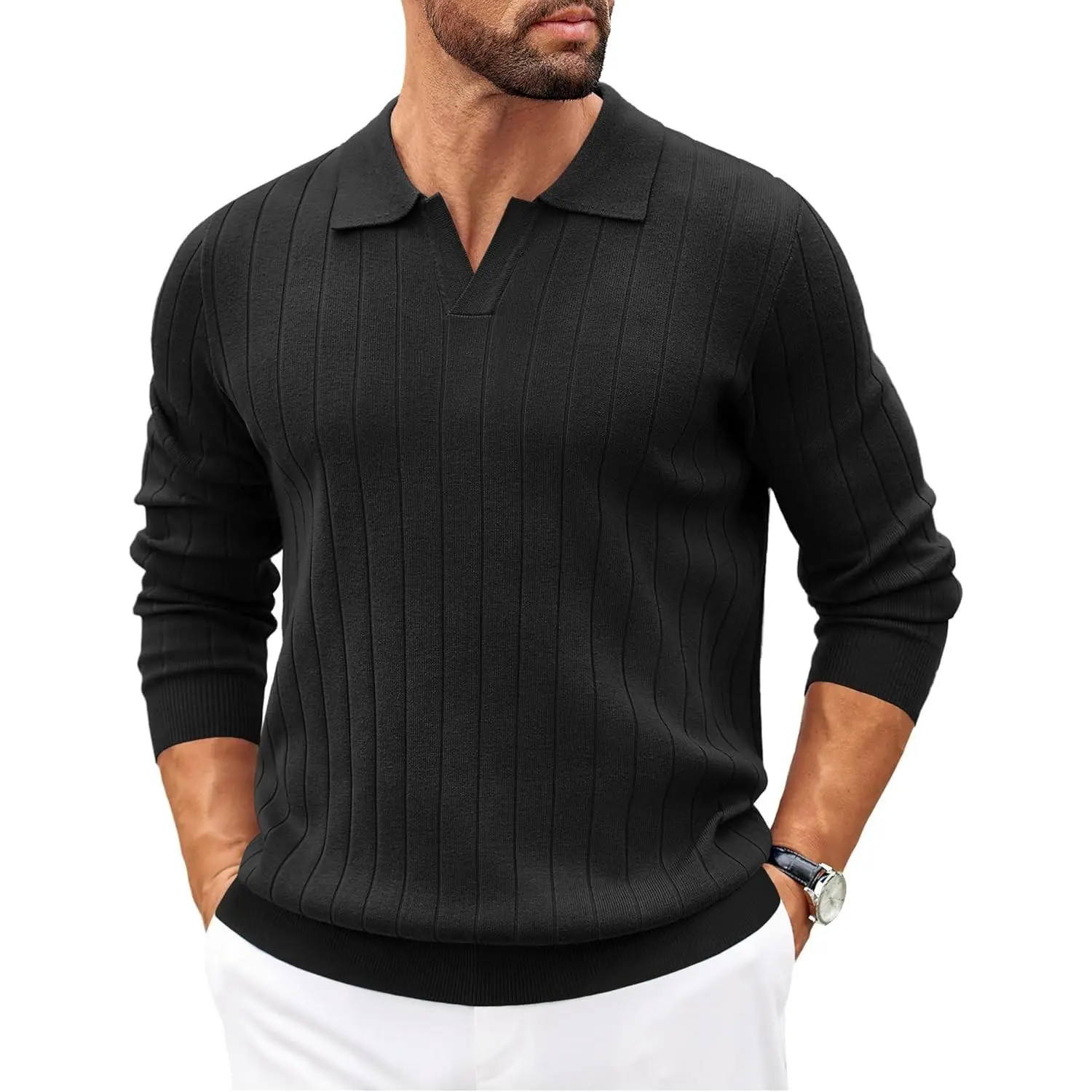 Mens Sweaters Long Sleeve Polos V Neck Casual Pullover Sweater | Knitted Sweater, Soft And Stretch, Regular Fit, Business Work, Fall Fashion 2026