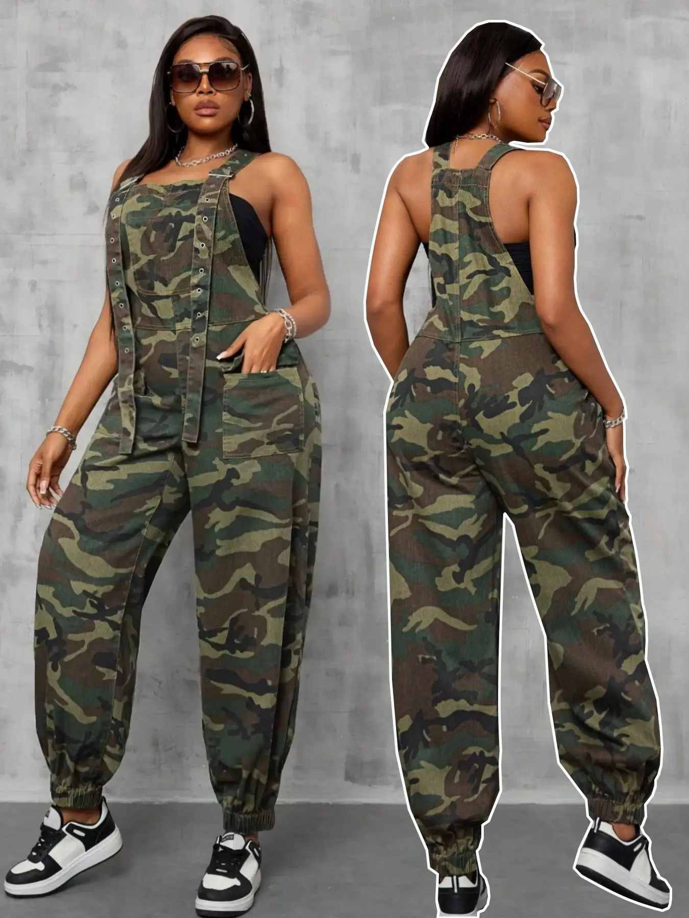 Women's Camo Print Overalls Jumpsuit Strap Sleeveless, Casual Comfy Denim Overalls for Daily Wear, Ladies Clothes for All Seasons, Camouflage