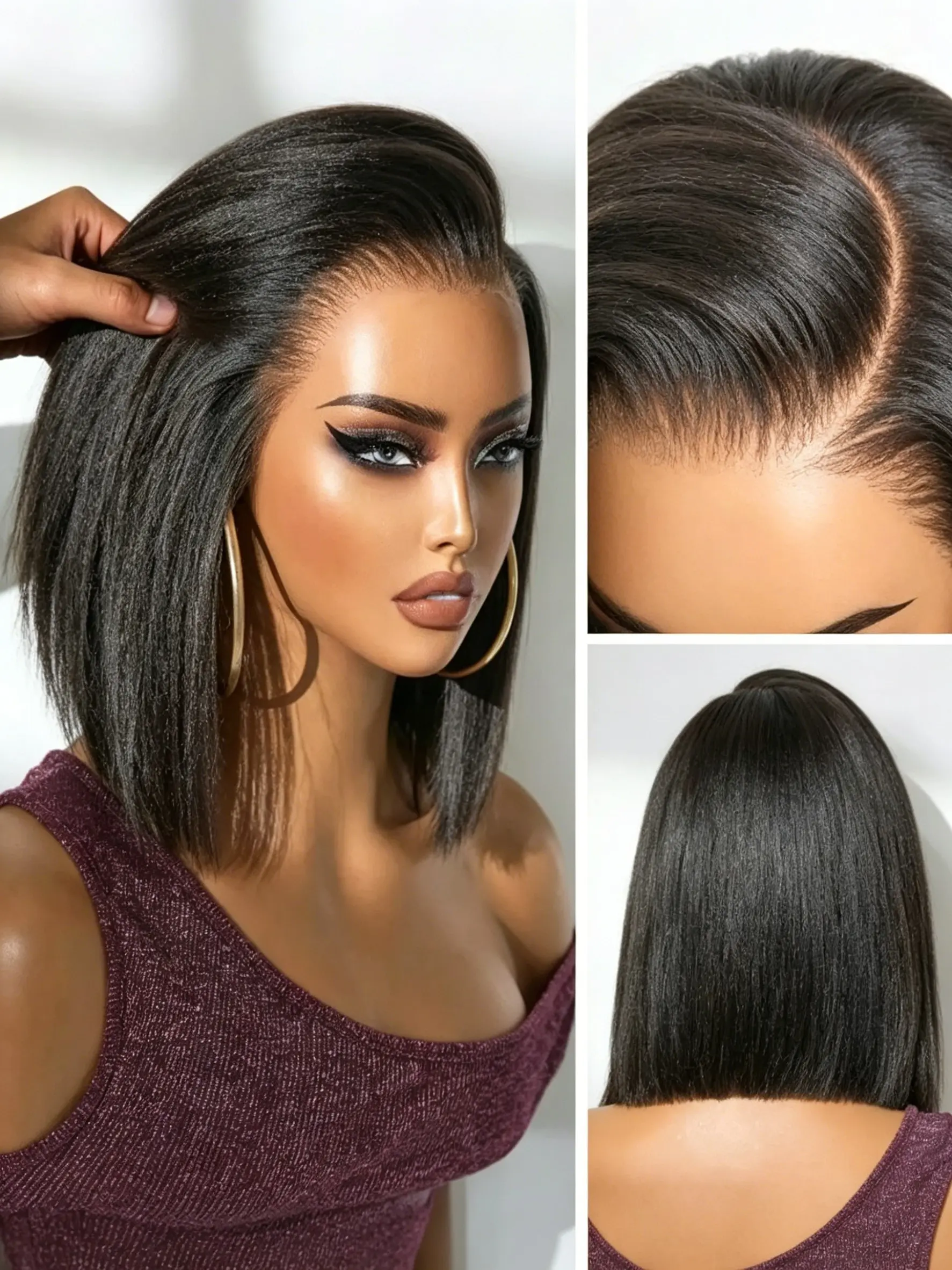 Cross-Border Bestselling Short Kinky Straight Lace Front Wig, High-Quality Fiber Daily Party Wig, Lace Synthetic Wig, No Hairline, No Glue