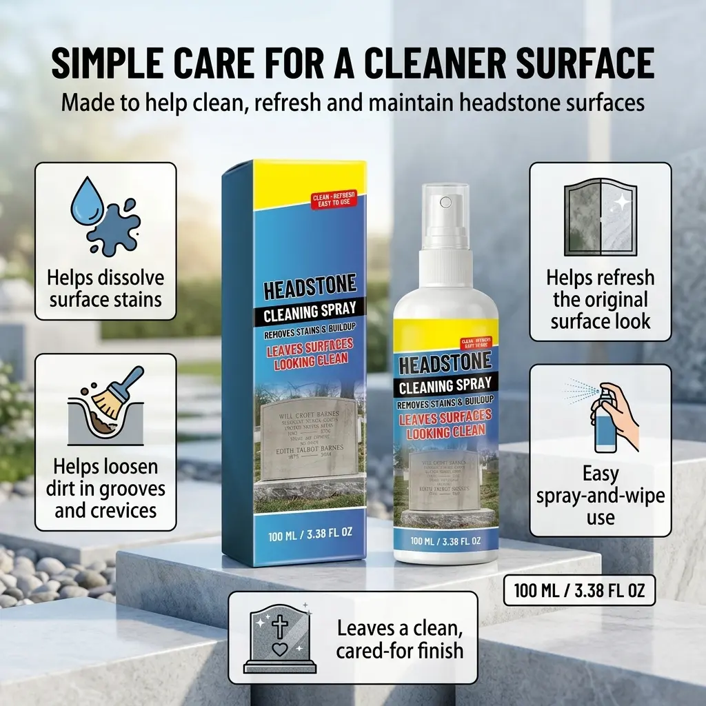 Household Headstone Cleaner Spray - Gentle Stone Surface Cleaner for Tombstones, Grave Markers, Memorial Stones