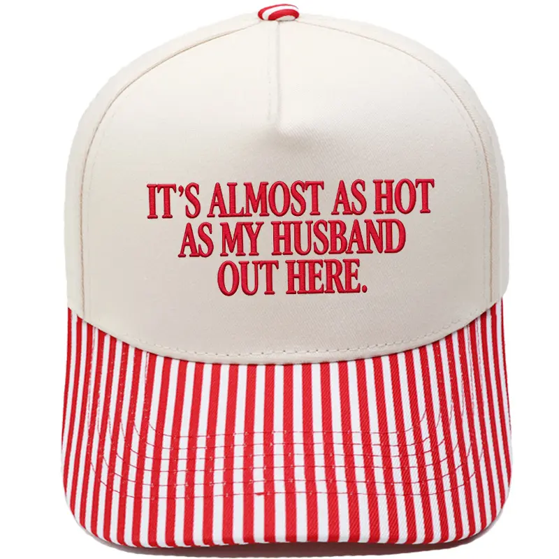 Funny "Almost As Hot As My Husband" Embroidered Hat| Retro Aesthetic Two-Tone Snapback Cap for Women| Trendy Camo & Graphic Summer Statement Baseball Cap