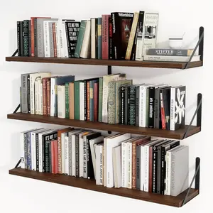 Floating Book Shelves for Wall,35.4 Inches Long Wall Mounted Bookshelves,Duty Bracket Shelves for Living Room,Laundry Room & Decor,Set of 3,Walnut