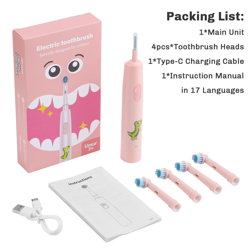 Rotating Brush Head Electric Toothbrush, 25° Rotation + 3D Vibration, 3 Modes, 30-Day Long Life, Type-C Fast Charge, Ip67 Waterproof, Cartoon Design