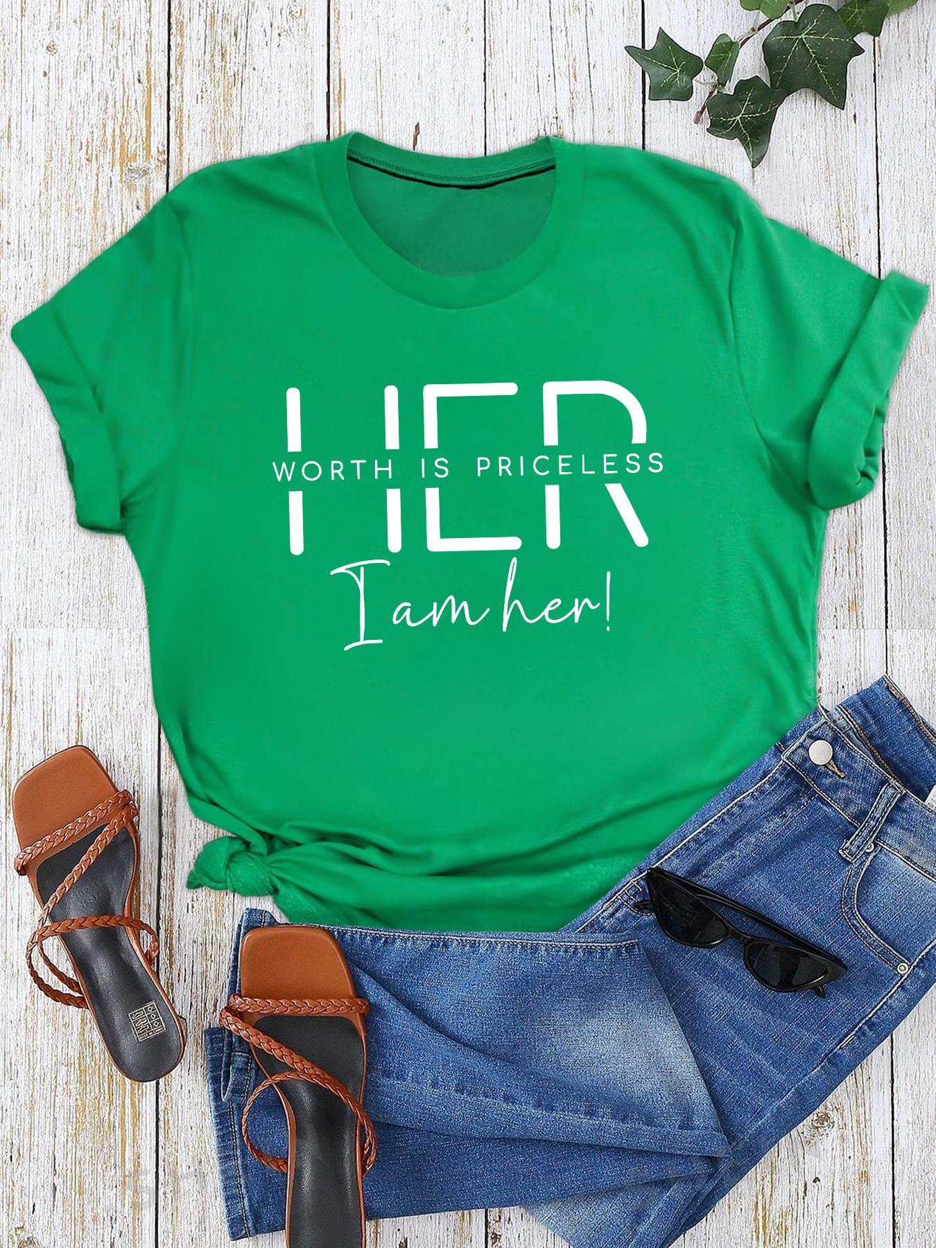 Women's Letter Print Round Neck Tee, Casual Short Sleeve Crew Neck T-Shirt for Summer, Fashion Women's Top for Daily Wear