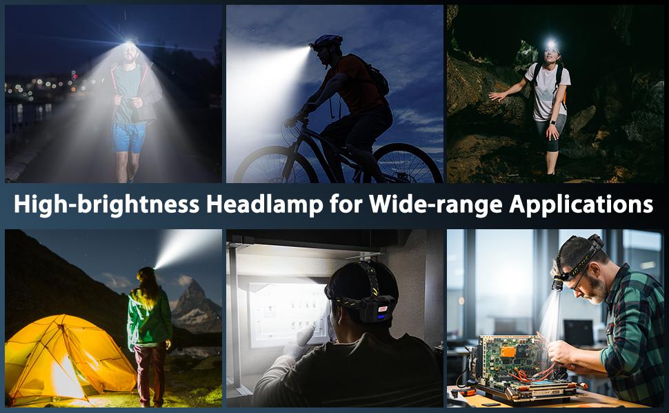 MoKo Rechargeable Headlamp 90000LM, 40H Long Lasting Battery Powered, 7 Modes Headlight with Motion Sensor, IP68 Waterproof 90° Adjustable Head Lamp, Zoomable Led Headlamp for Running Camping Fishing Flashlight Outdoor high Lighting