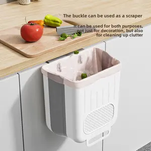 Popular kitchen foldable three-mode trash bin, wall-mounted storage bin with scraper, foldable, no-drill, direct-hanging home kitchen storage box